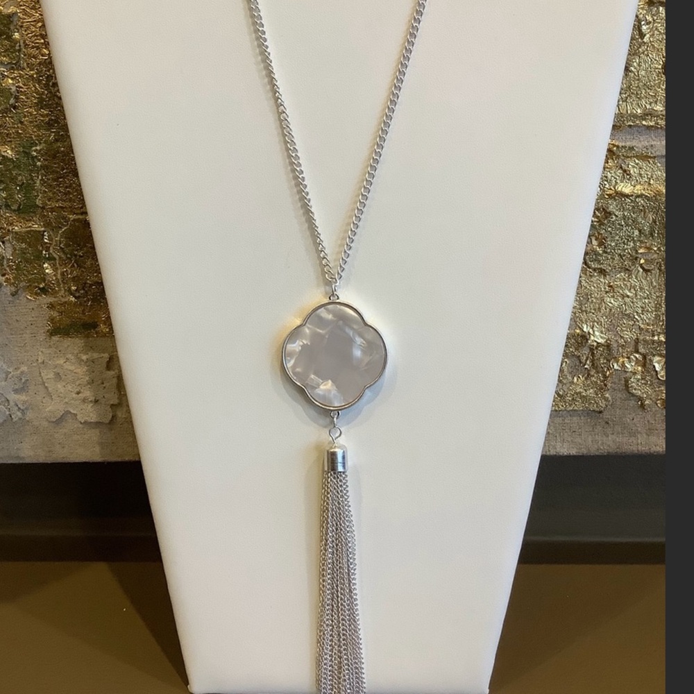 Lucite Quatrefoil Tassel Necklace